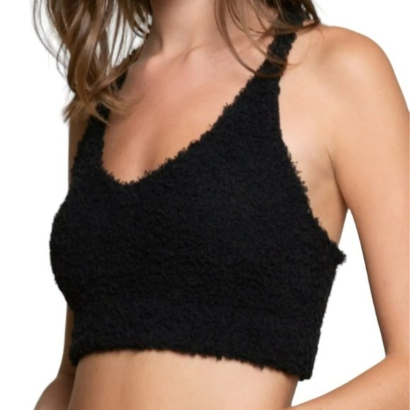 POL Tops - POL Fuzzy Cross Back Bralette Crop Top Black Size Medium NWT